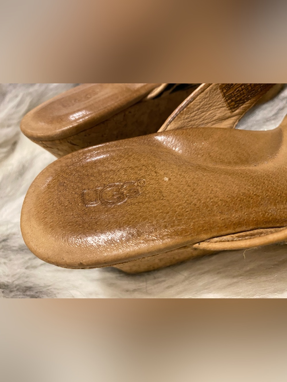 UGG Tan Leather Sandal with Leopard Print Strap - Picture 3 of 7